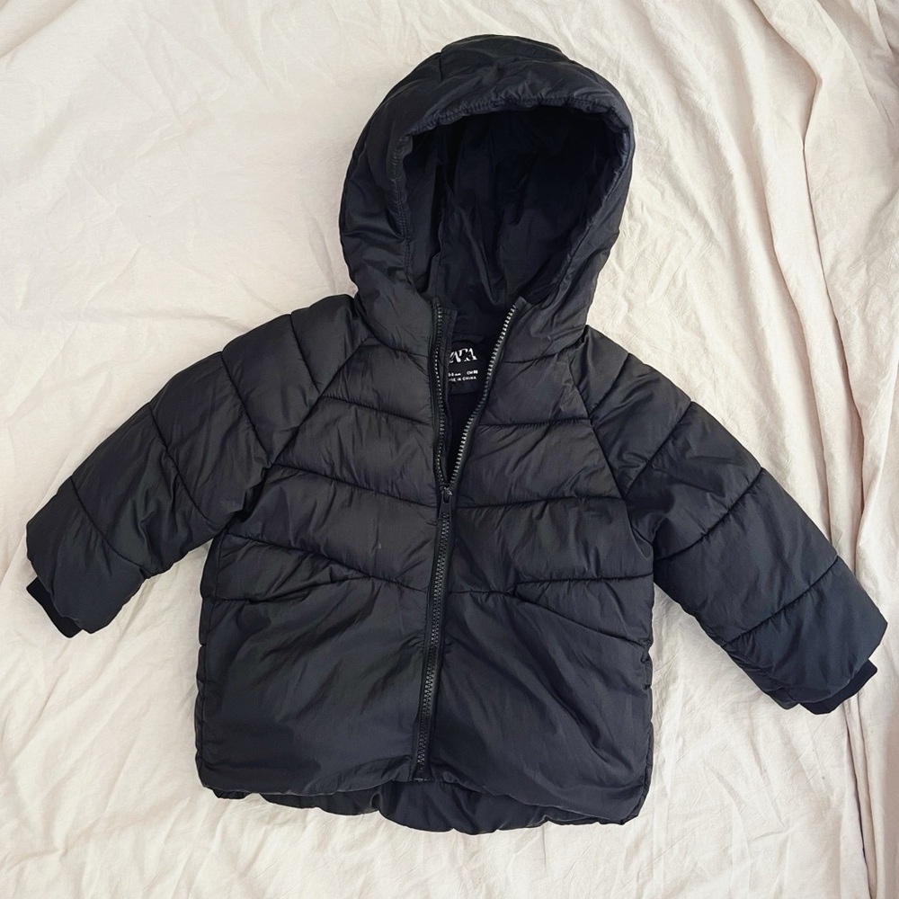 Zara Black Hooded Puffer Jacket